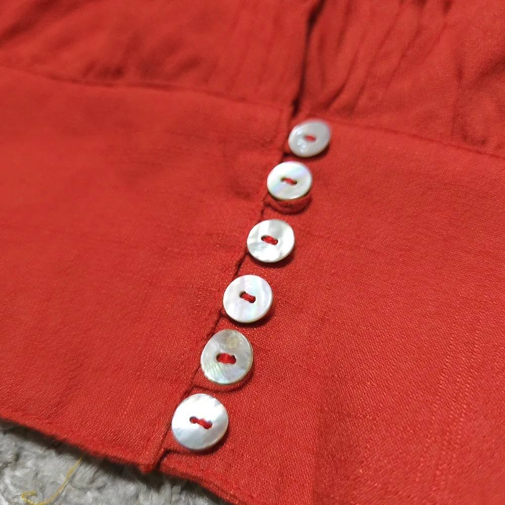 FREE PEOPLE Long Sleeve Deep V-Neck Gauzy Boho Top W/ Mother of Pearl Buttons, M - Picture 8 of 15